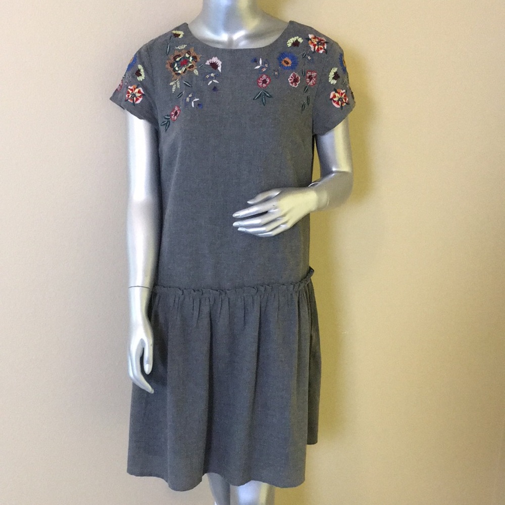 Emberly Floral Embroidered Drop Hem Dress